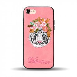 iPhone 8 Plus / 7 Plus Design Cloth Stitch Hybrid Case (Pink Tiger)